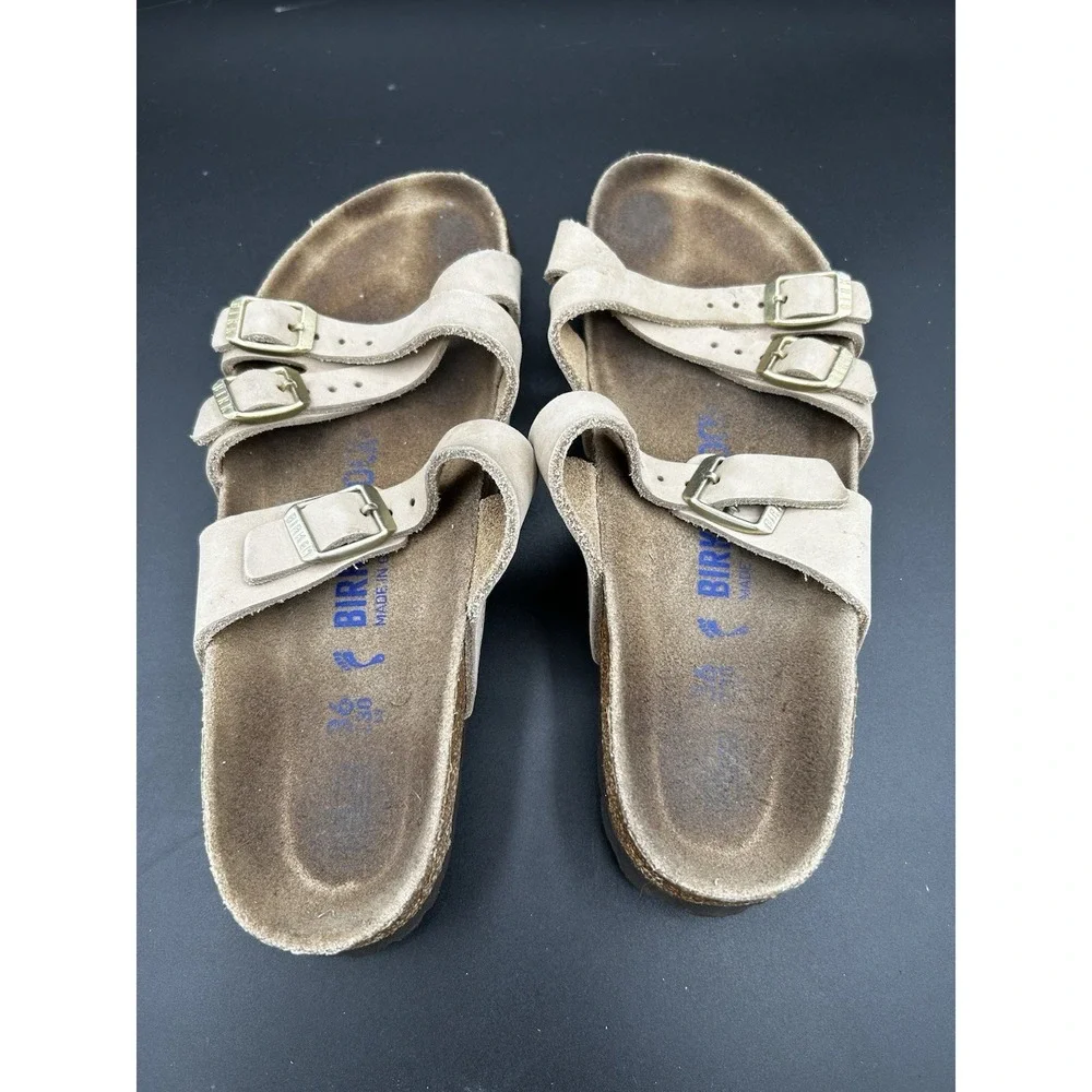 Birkenstock Franca Sandcastle Nubuck Strappy Sandals Tan Brown Womens 36 L5 M3